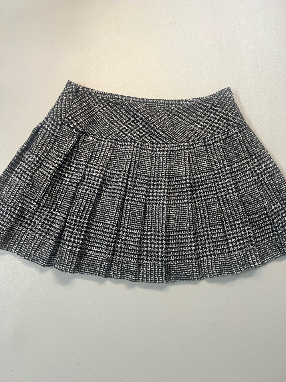 Chou Yatou Women’s Medium Black White Plaid Pleated Mini Skirt Lined